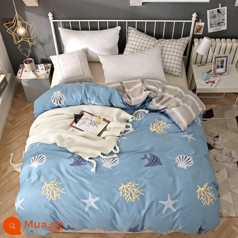 Vỏ chăn đơn mảnh bông nguyên chất 100 cotton ký túc xá vỏ chăn đơn 150x200 mùa đông dày chăn đơn sinh viên đơn nam - Ocean World Blue丨Bông nguyên chất tốt cho sức khỏe hơn