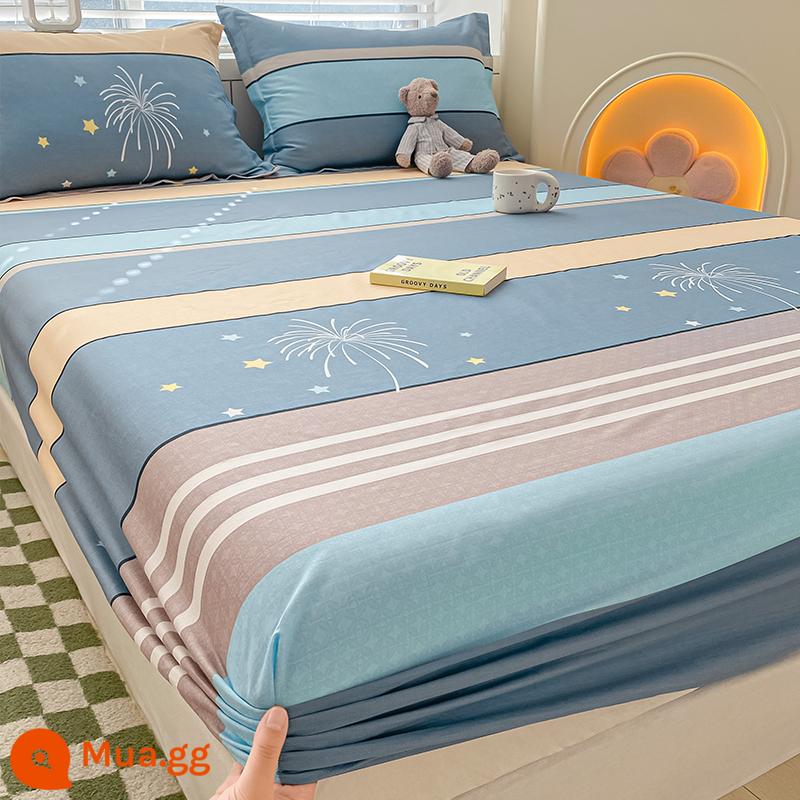 2023 cotton mới được trang bị ga trải giường một mảnh chống trượt 100 bộ ga trải giường bằng cotton nguyên chất cho trẻ em bao gồm tấm bảo vệ - Nhìn vào những vì sao