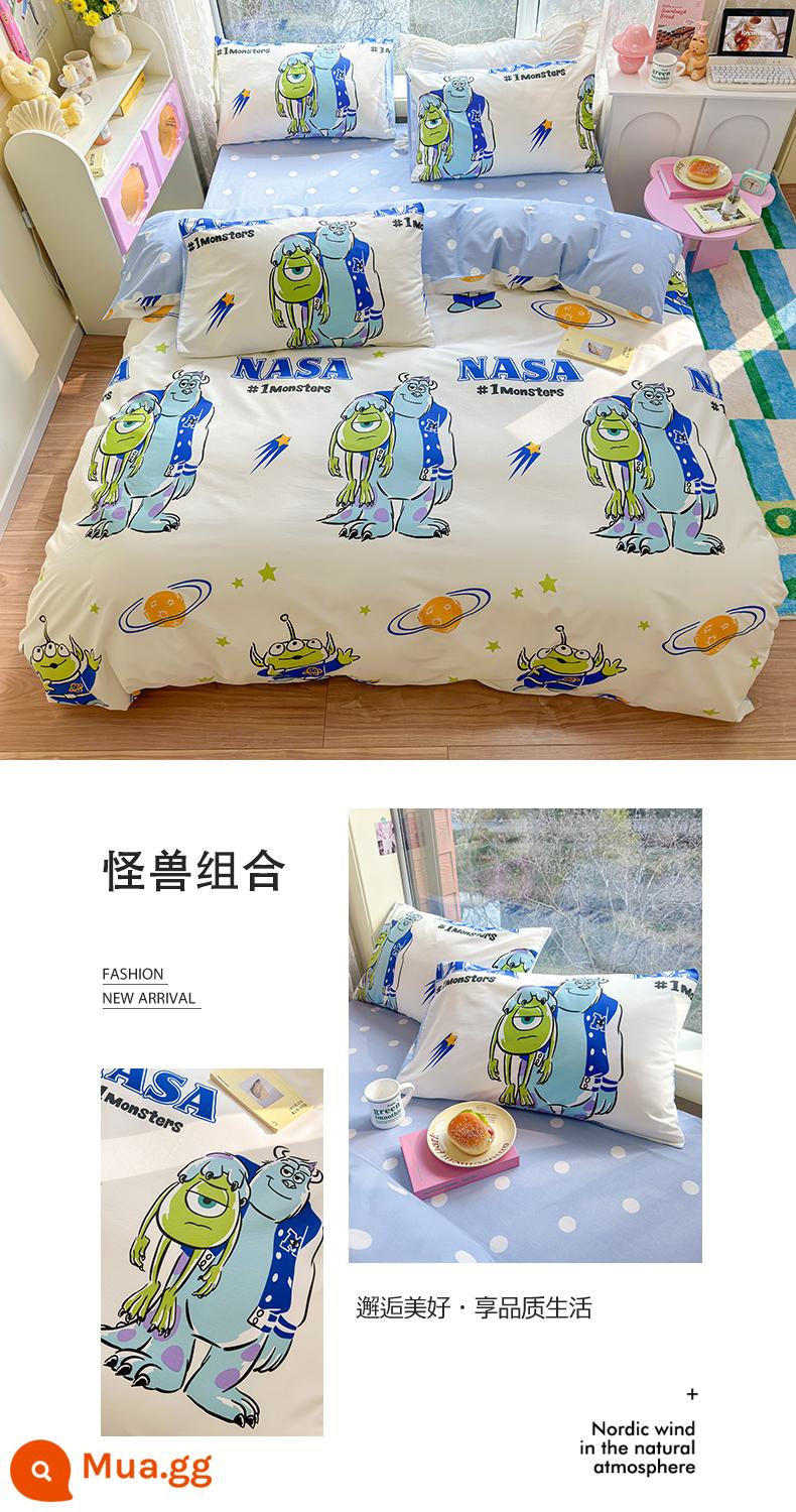 Disney Cotton 100 Cotton Vỏ Chăn Đĩa Đơn 150X200 Ký Túc Xá Sinh Viên Vỏ Chăn Ga Gối 4 Món - Combo Quái Vật丨Disney Chính Hãng