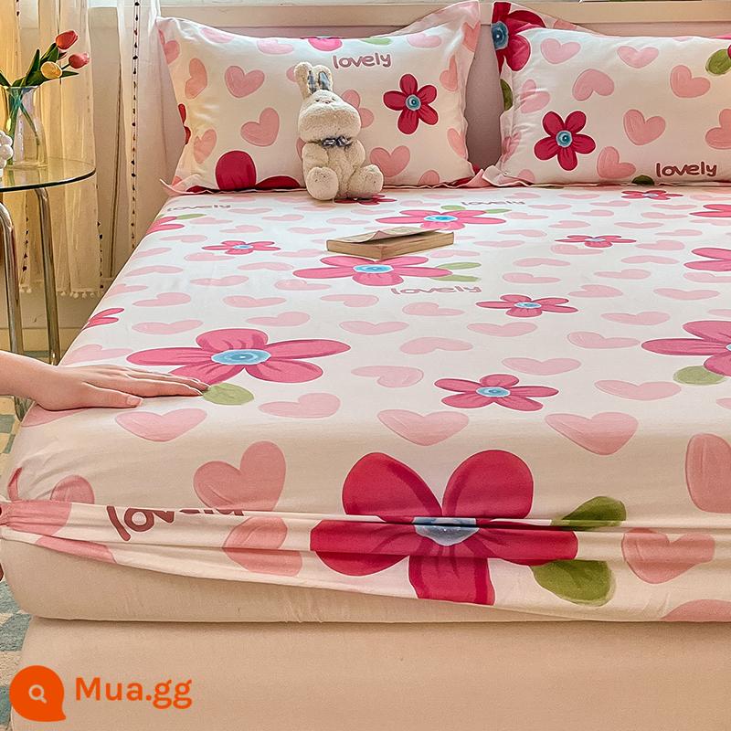 2023 cotton mới được trang bị ga trải giường một mảnh chống trượt 100 bộ ga trải giường bằng cotton nguyên chất cho trẻ em bao gồm tấm bảo vệ - Nằm mơ thấy hương hoa