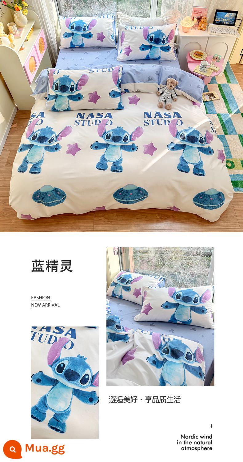 Disney Cotton 100 Cotton Vỏ Chăn Đĩa Đơn 150X200 Ký Túc Xá Sinh Viên Vỏ Chăn Ga Gối 4 Món - The Smurfs của Disney Authentic