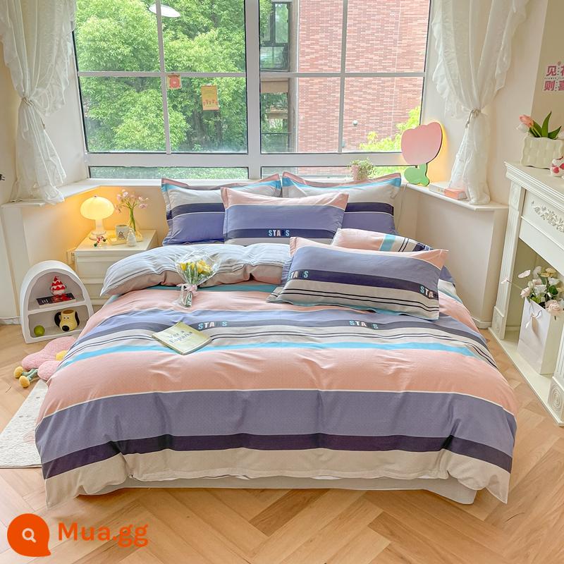 Đơn Giản Nguyên Chất 100 Cotton 4 Bộ Chăn Ga Gối Phong Cách Bắc Âu Đơn Ký Túc Xá Ga Giường Cotton Vỏ Chăn 3 Nam 4 - bầu trời đầy sao