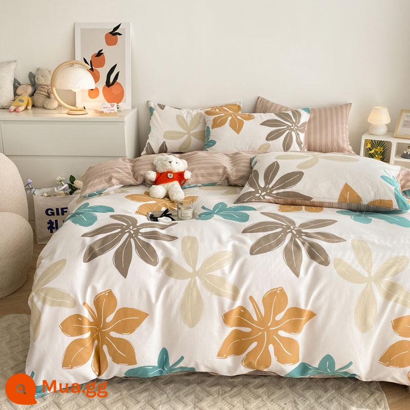 Vỏ chăn bông nguyên chất một mảnh dày đơn và đôi 100 cotton hoa chăn trẻ em 150x200 chăn đơn ký túc xá sinh viên - Cỏ ba lá HM