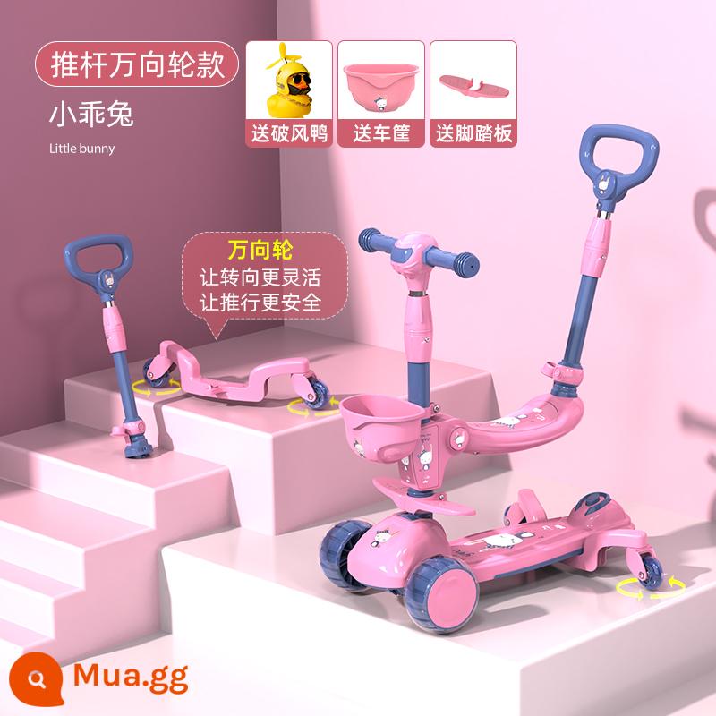 Xe Scooter cho bé 1-3-6-12 tuổi bé trai, bé gái, trẻ em, bé, đạp, trượt, yo, ba trong một - Chú Thỏ Nhỏ Tốt - Mô Hình Xe Đẩy + Bánh Xe Đa Năng - Nhạc Bánh Xe Hummer + Trọn Bộ Áo Gió + Bàn Đạp Giỏ Xe Nguyên Bản