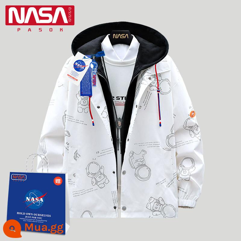 NASA giản dị áo khoác nỉ nam thiếu niên đẹp trai giả hai mảnh xu hướng sinh viên áo khoác nam mùa thu đông - NA040 trắng