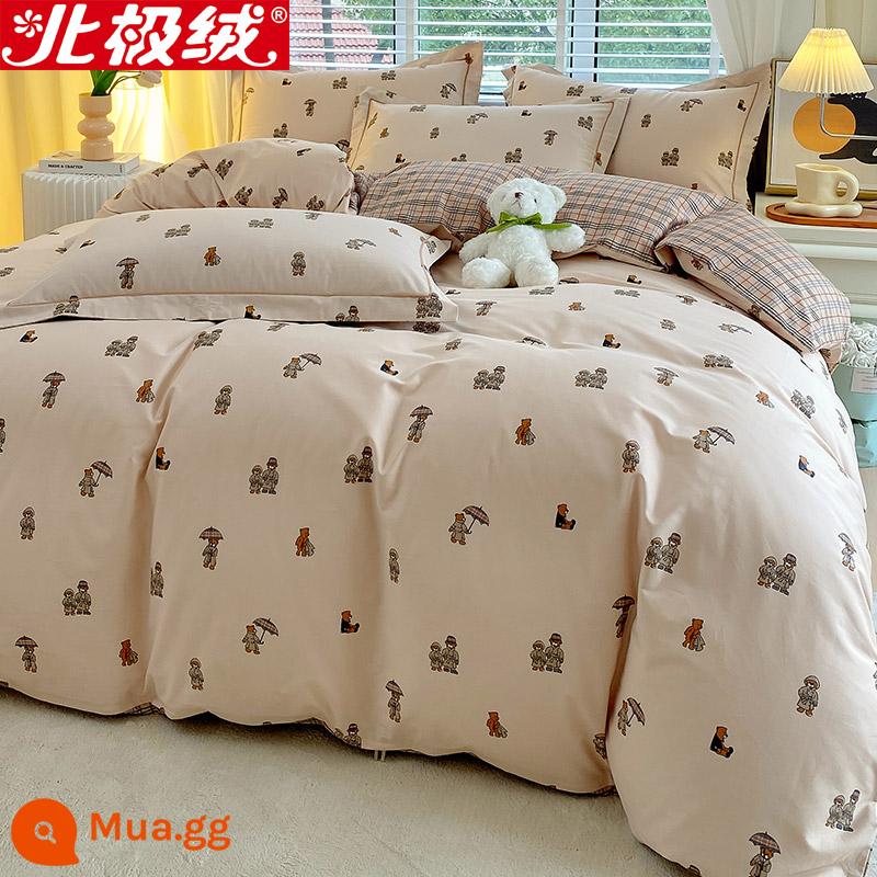 Nhung Bắc Cực Giường Bốn Bộ Cotton Nguyên Chất 100 Tờ Vỏ Chăn 3 Trang Bị Tấm Đơn Giản Chăn Ga Gối Mùa Đông 4 - Thám tử Xiong