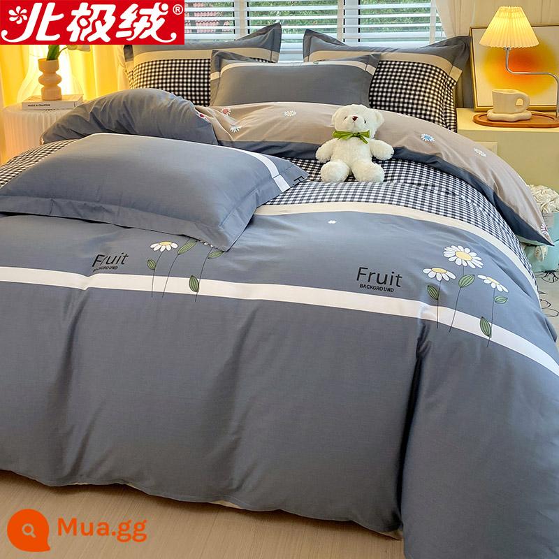 Nhung Bắc Cực Giường Bốn Bộ Cotton Nguyên Chất 100 Tờ Vỏ Chăn 3 Trang Bị Tấm Đơn Giản Chăn Ga Gối Mùa Đông 4 - Tình yêu thầm kín - màu xám