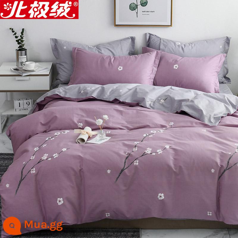 Nhung Bắc Cực Giường Bốn Bộ Cotton Nguyên Chất 100 Tờ Vỏ Chăn 3 Trang Bị Tấm Đơn Giản Chăn Ga Gối Mùa Đông 4 - Đậu tím mận cắt một miếng