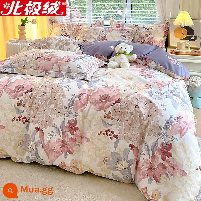 Nhung Bắc Cực Giường Bốn Bộ Cotton Nguyên Chất 100 Tờ Vỏ Chăn 3 Trang Bị Tấm Đơn Giản Chăn Ga Gối Mùa Đông 4 - nàng mô na Li Sa