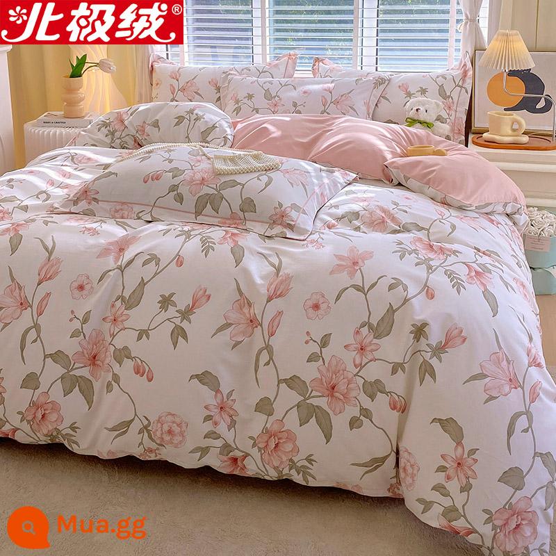 Nhung Bắc Cực Giường Bốn Bộ Cotton Nguyên Chất 100 Tờ Vỏ Chăn 3 Trang Bị Tấm Đơn Giản Chăn Ga Gối Mùa Đông 4 - Hoa Chí Mạn