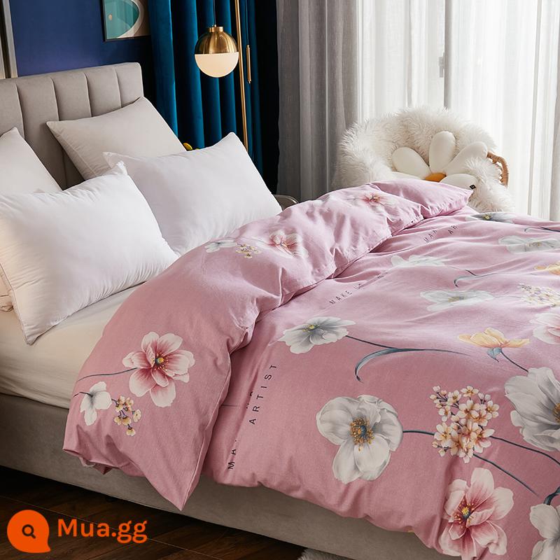 Ins gió cotton nguyên chất chải vỏ chăn đơn 150x200 cotton 100 vỏ chăn đơn đôi 1.8m2.0m bộ 4 món - Hoa vẫn nở