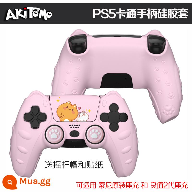 Bao silicon bảo vệ tay cầm PS5 chính hãng Bao silicon bảo vệ tay cầm PS5 Bao bảo vệ tay cầm chơi game PS5 Vỏ mềm chống trượt - Vỏ điều khiển Ajitomo PS5 phim hoạt hình thế hệ 2 màu hồng có nhãn dán + nắp rocker