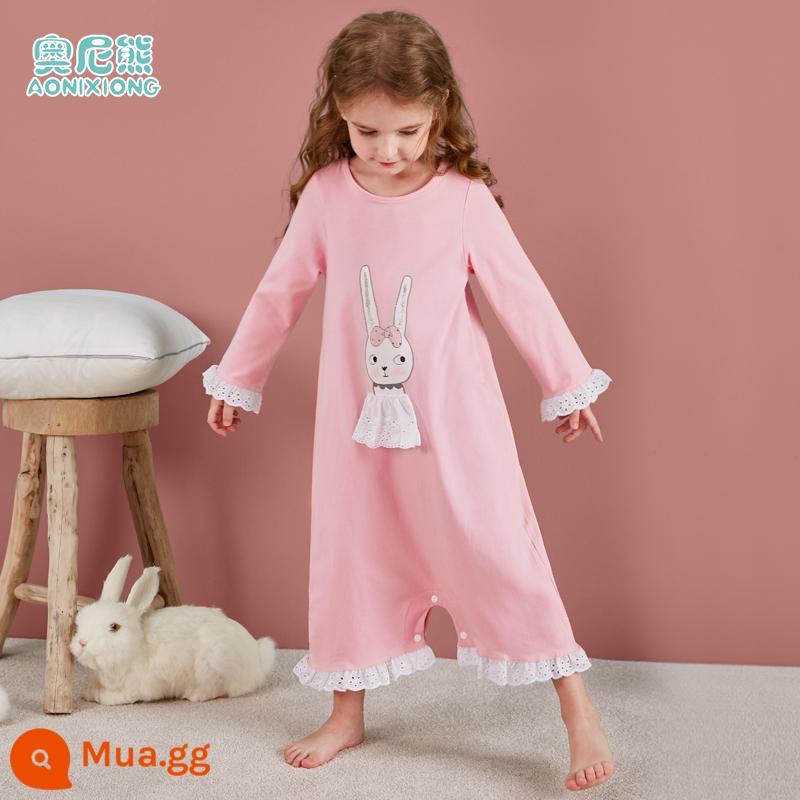 Váy ngủ bé gái cotton nguyên chất mùa xuân và mùa thu công chúa gió mùa hè cho bé dịch vụ tại nhà bé gái đồ ngủ trẻ em một mảnh bé trai lớn mùa hè - Mẫu cotton nguyên chất tay dài hình thỏ [chống đá, bảo vệ bụng, chống cảm lạnh]