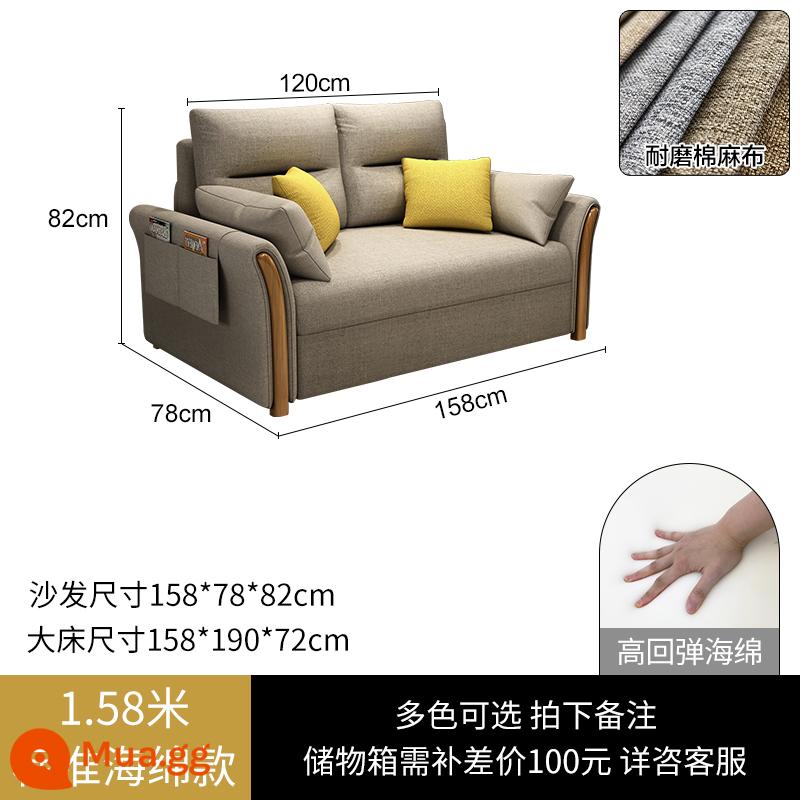 Sofa giường đa năng có thể gập lại đa năng có thể thu vào căn hộ nhỏ lưu trữ đơn giường kéo đẩy công nghệ vải giường phòng khách - Đường kính ngoài 1,58 mét [kiểu xốp tiêu chuẩn bằng cotton và lanh] có nhiều màu, vui lòng chụp ảnh và để lại ghi chú