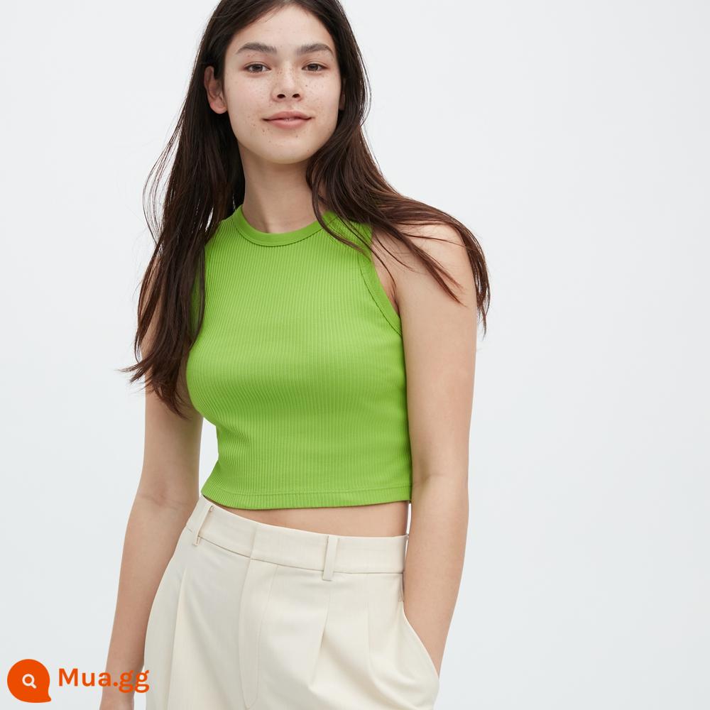 Áo vest nữ Uniqlo Spice Girl T ngắn lưng thun cotton có gân (Đế ngắn cạp cao) 457742 - 54 xanh