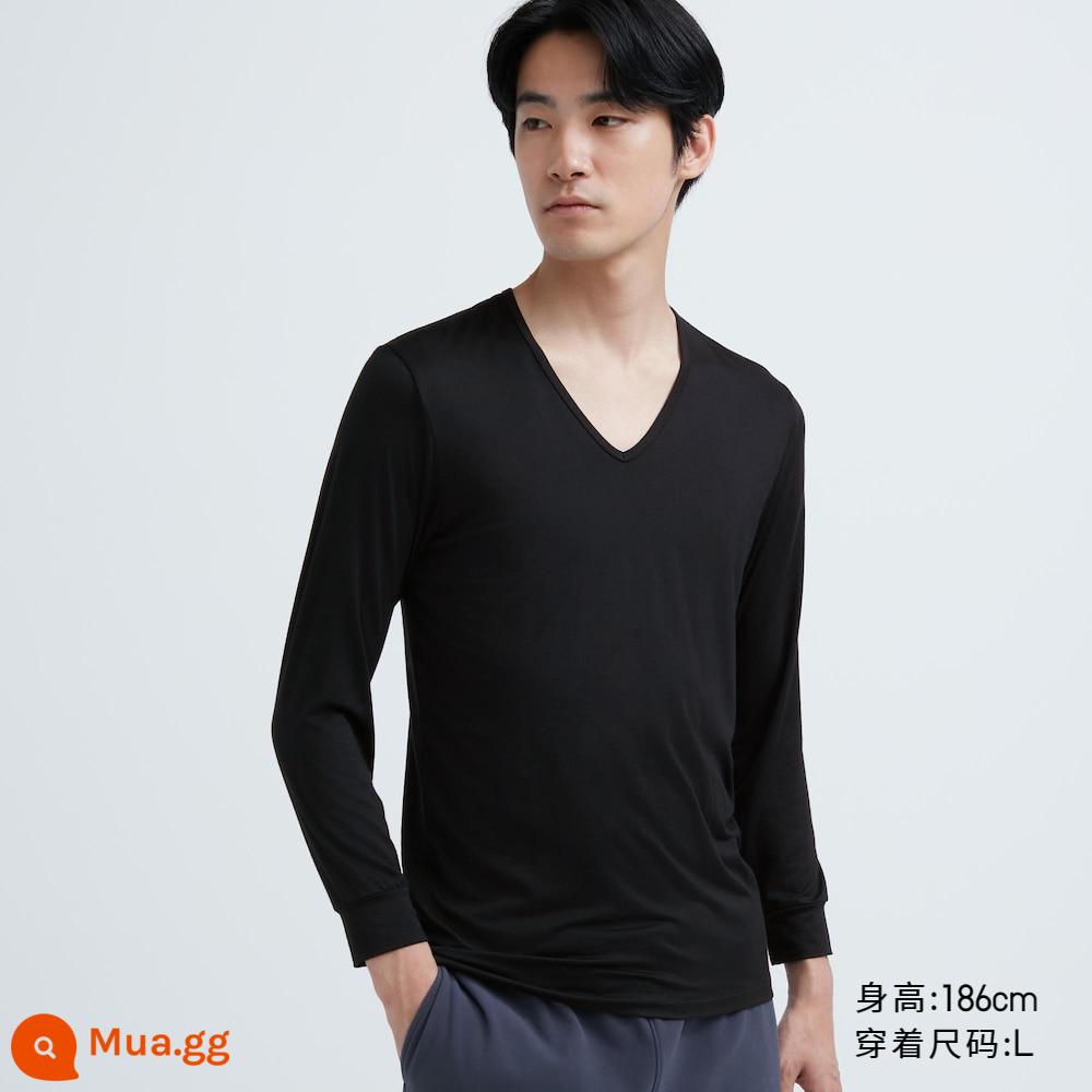 Uniqlo nhẹ nhàng thoải mái Áo thun nam cổ chữ V ấm áp HEATTECH quần lót mùa thu 450528/461004 - 450528/09 màu đen cổ điển