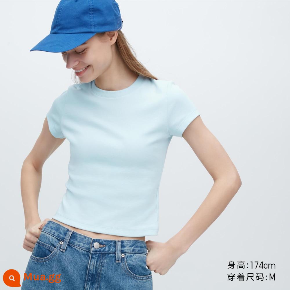 Áo thun nữ ngắn tay cổ tròn Uniqlo Hot Girl T (Cân cao, tay ngắn ôm sát) 455762 - 455762/60 xanh nhạt