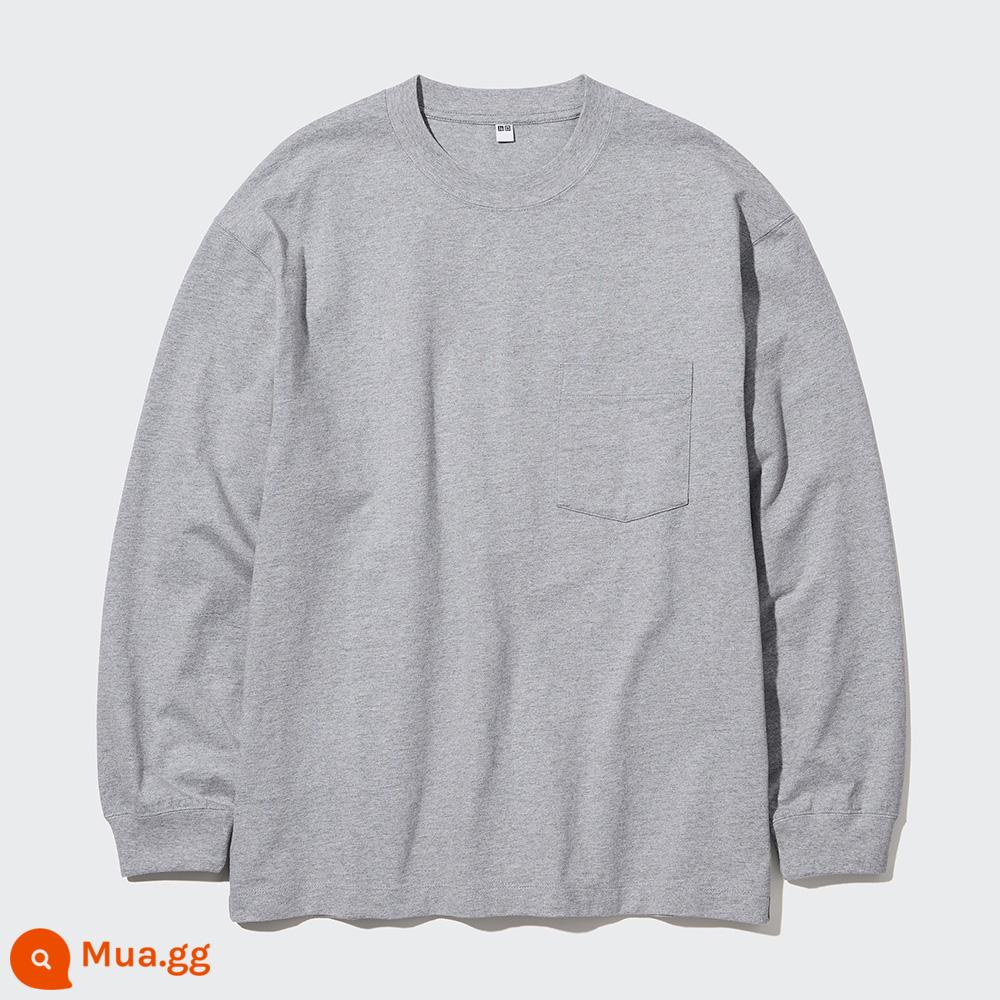 Uniqlo nam nữ áo thun cotton cổ tròn giản dị áo thun cotton đáy mùa thu 460316 455404 - 460316/03 màu xám