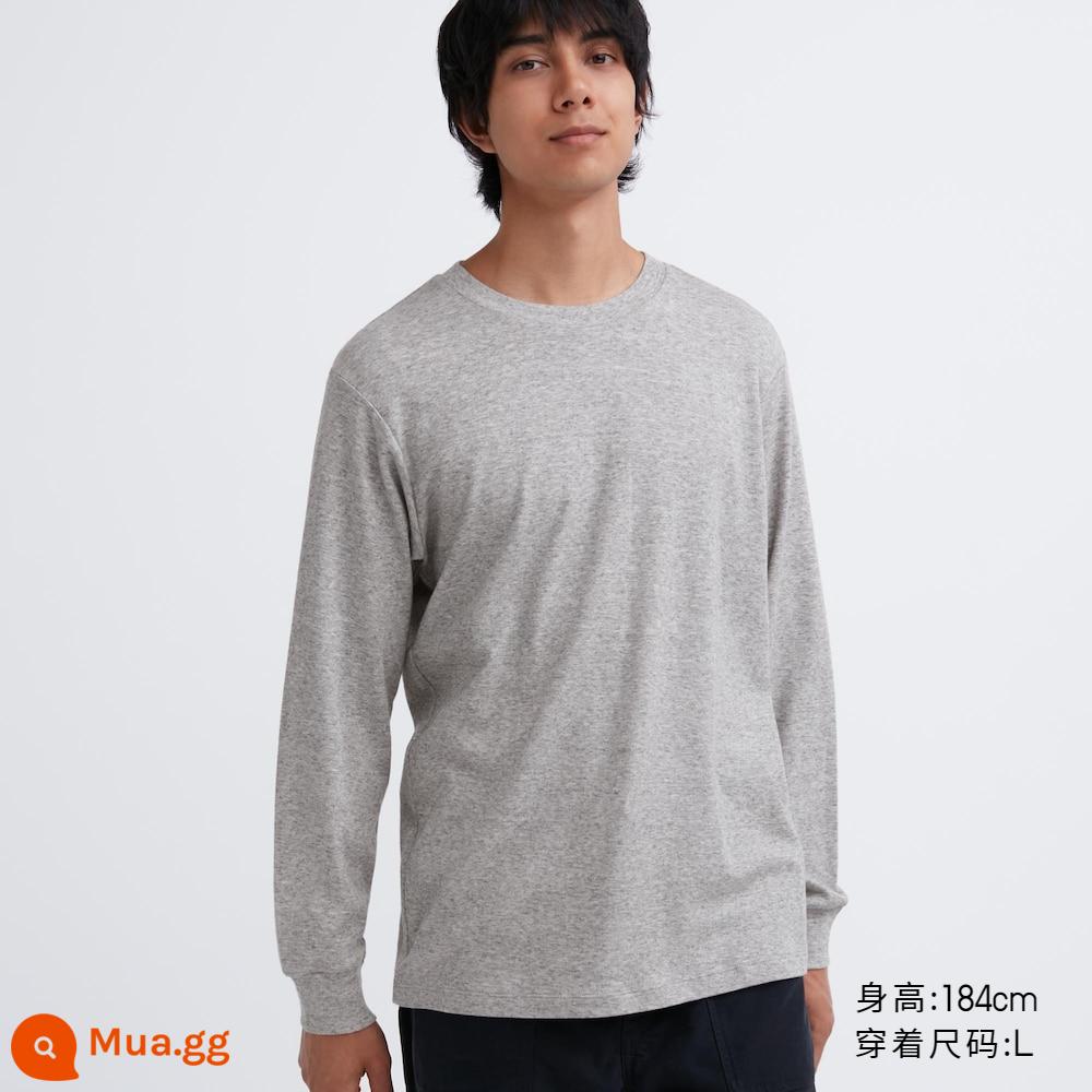 Áo thun cổ tròn mềm mại Uniqlo nam nữ giản dị cotton Mỹ lớp bên trong hàng đầu mùa thu 460319 - 04 xám khói