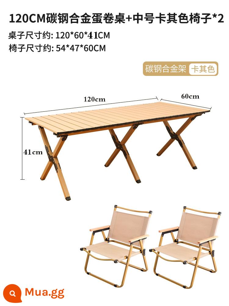 Ghế gấp ngoài trời, Ghế đặc biệt Picnic Picnic di động - Bàn cuộn trứng hợp kim thép carbon 120cm + ghế kaki cỡ trung*2