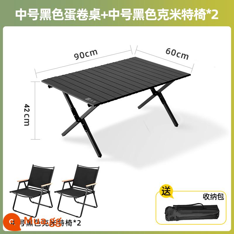 Bàn gấp ngoài trời hợp kim nhôm trứng cuộn bàn dã ngoại di động bàn ghế cắm trại cung cấp thiết bị trọn bộ - [Dự tiệc đi chơi] Bàn trứng cuộn cỡ vừa màu đen + Ghế Kermit cỡ vừa*2 (túi đựng đi kèm bàn)