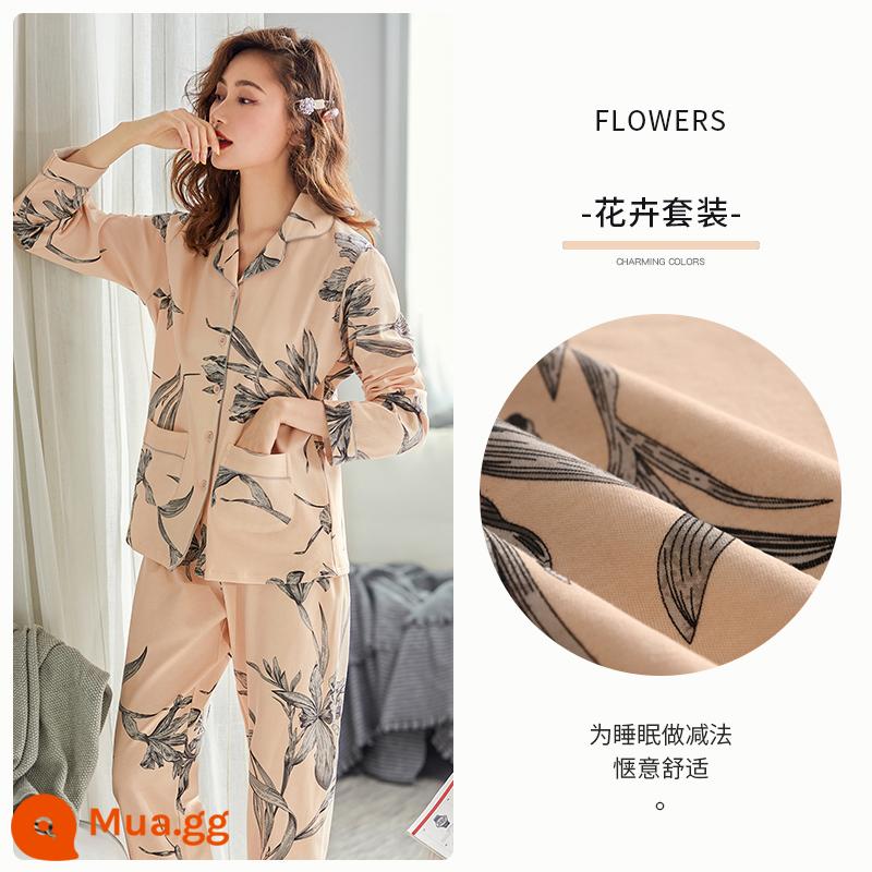 Bộ Đồ Ngủ Nữ Mùa Xuân Và Mùa Thu Mùa Thu Quần Áo Mùa Thu Cotton Nguyên Chất Dài Tay Homewear Thu Đông Mỏng Phần Cỡ Lớn Phù Hợp Với - A810352 màu/ve áo