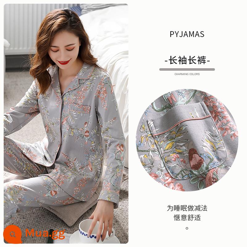 Bộ Đồ Ngủ Nữ Mùa Xuân Và Mùa Thu Mùa Thu Quần Áo Mùa Thu Cotton Nguyên Chất Dài Tay Homewear Thu Đông Mỏng Phần Cỡ Lớn Phù Hợp Với - A810531 màu/ve áo