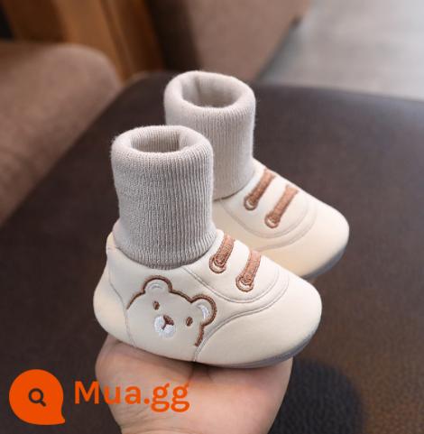 Giày cho bé xuân thu đông 6-12 tháng 0-1 tuổi giày cotton ấm áp tất đế mềm chống trượt cho bé nam và nữ - Kaki Gấu Phong Cách Xuân Thu