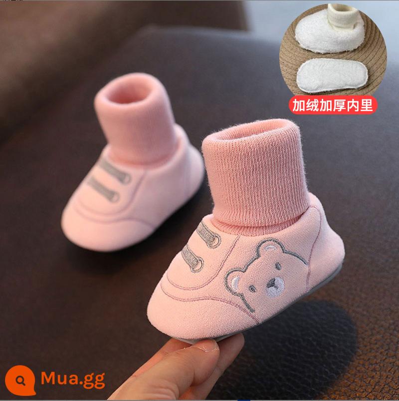 Giày cho bé xuân thu đông 6-12 tháng 0-1 tuổi giày cotton ấm áp tất đế mềm chống trượt cho bé nam và nữ - Gấu hồng cộng với nhung và dày