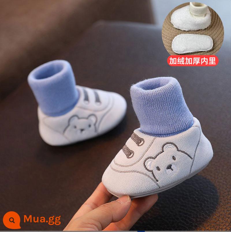 Giày cho bé xuân thu đông 6-12 tháng 0-1 tuổi giày cotton ấm áp tất đế mềm chống trượt cho bé nam và nữ - Gấu xanh cộng với nhung và dày