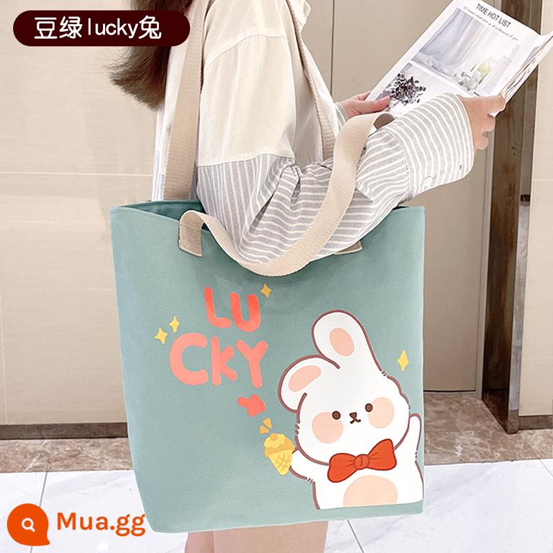 Túi vải nữ túi đeo vai đơn túi tote túi Messenger túi túi xách túi sinh viên đại học mới 2022 sức chứa lớn - Thỏ may mắn đậu xanh