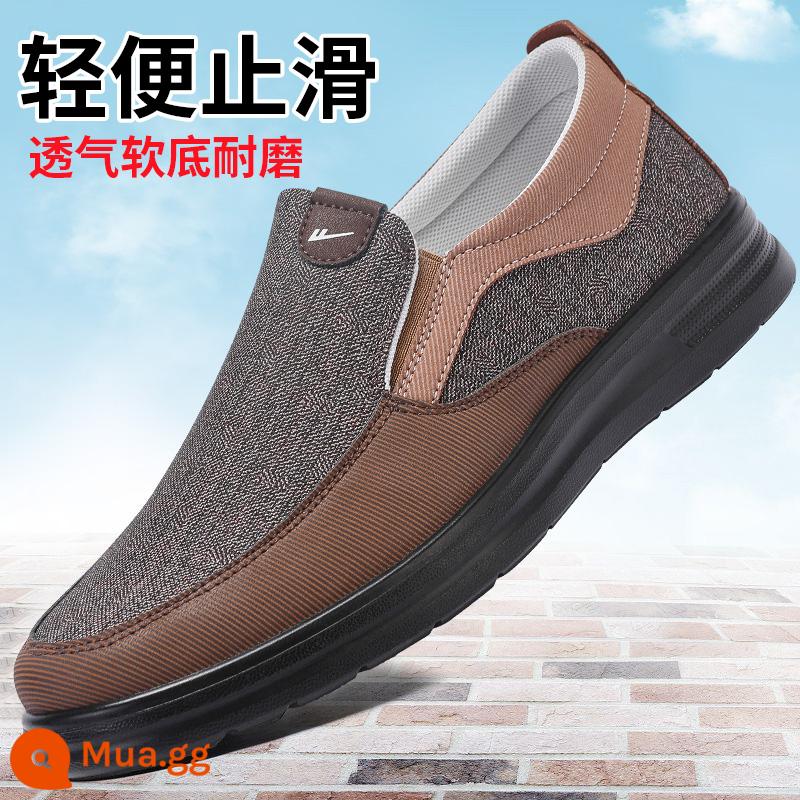 Kéo lại giày nam mùa hè lưới thoáng khí khử mùi slip-on đế mềm chống trượt bố giày cũ giày vải Bắc Kinh giày thường - 0961-vải kaki