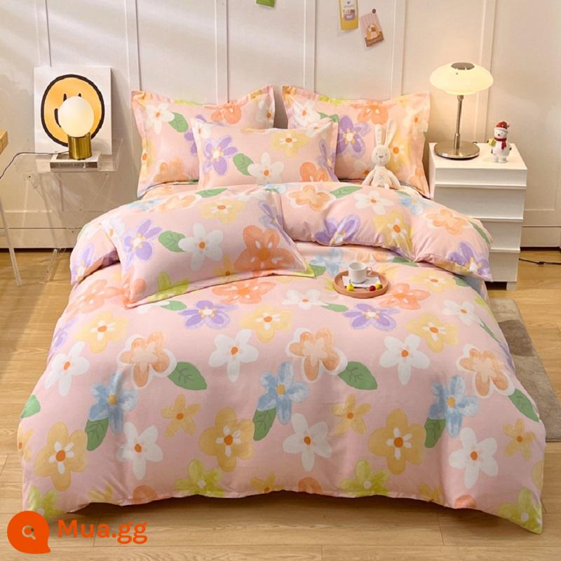 Vỏ chăn đơn mảnh cotton 100 ký túc xá sinh viên đơn 150x200x230 ga trải giường vỏ chăn 2 mảnh 220x240 - Màu sen hoa hồng nhạt