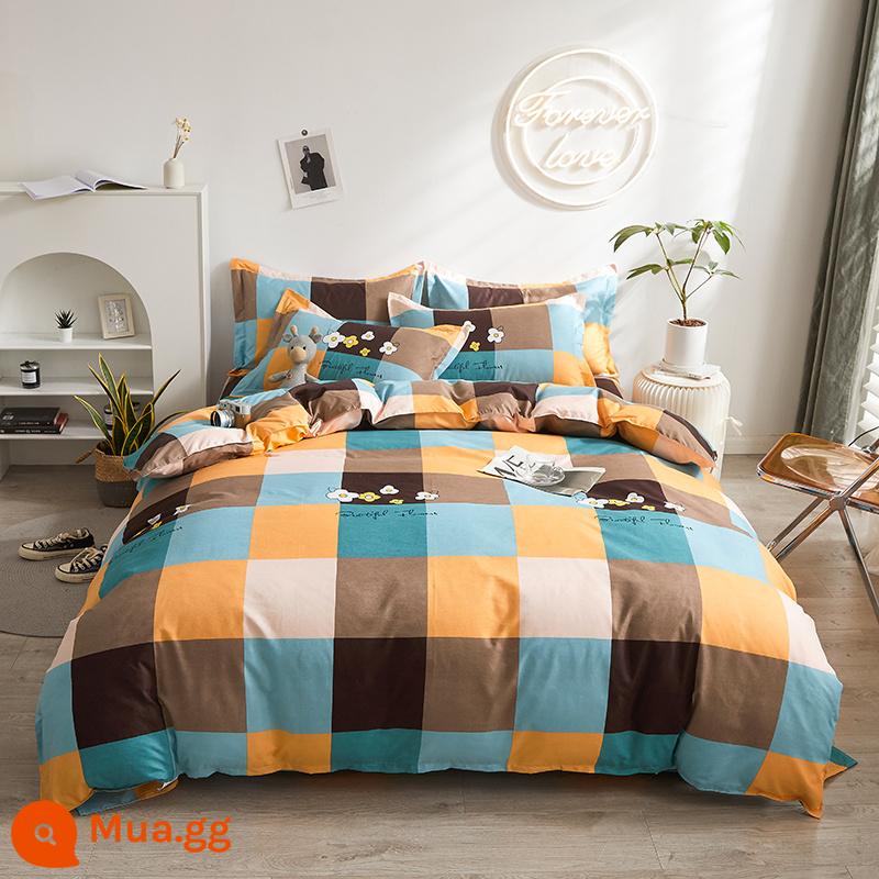 Vỏ chăn đơn mảnh cotton 100 ký túc xá sinh viên đơn 150x200x230 ga trải giường vỏ chăn 2 mảnh 220x240 - Tóc kaki tối màu