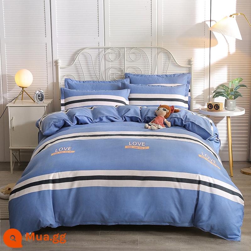 Vỏ chăn đơn mảnh cotton 100 ký túc xá sinh viên đơn 150x200x230 ga trải giường vỏ chăn 2 mảnh 220x240 - màu xanh hoàng gia chủ nhật vui vẻ