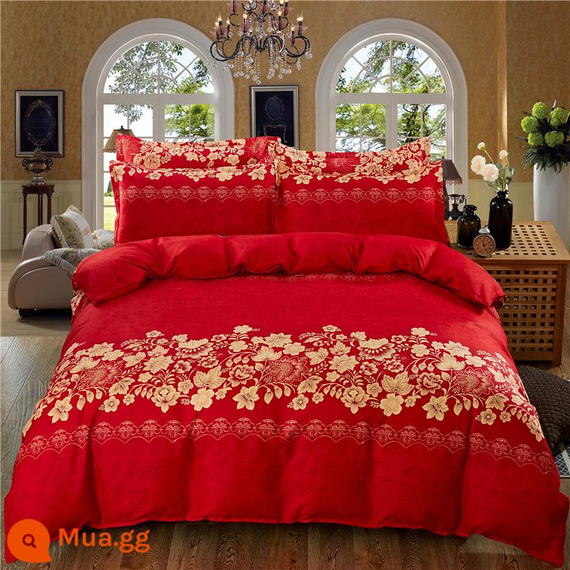 Vỏ chăn đơn mảnh cotton 100 ký túc xá sinh viên đơn 150x200x230 ga trải giường vỏ chăn 2 mảnh 220x240 - Vẻ đẹp dân tộc đỏ và hương thơm thiên đường