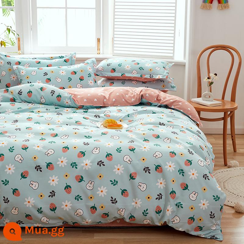 Vỏ chăn đơn mảnh cotton 100 ký túc xá sinh viên đơn 150x200x230 ga trải giường vỏ chăn 2 mảnh 220x240 - Hoa lan tình yêu màu xanh đậm