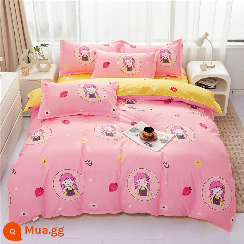 Vỏ chăn đơn mảnh cotton 100 ký túc xá sinh viên đơn 150x200x230 ga trải giường vỏ chăn 2 mảnh 220x240 - Emily hồng rực rỡ