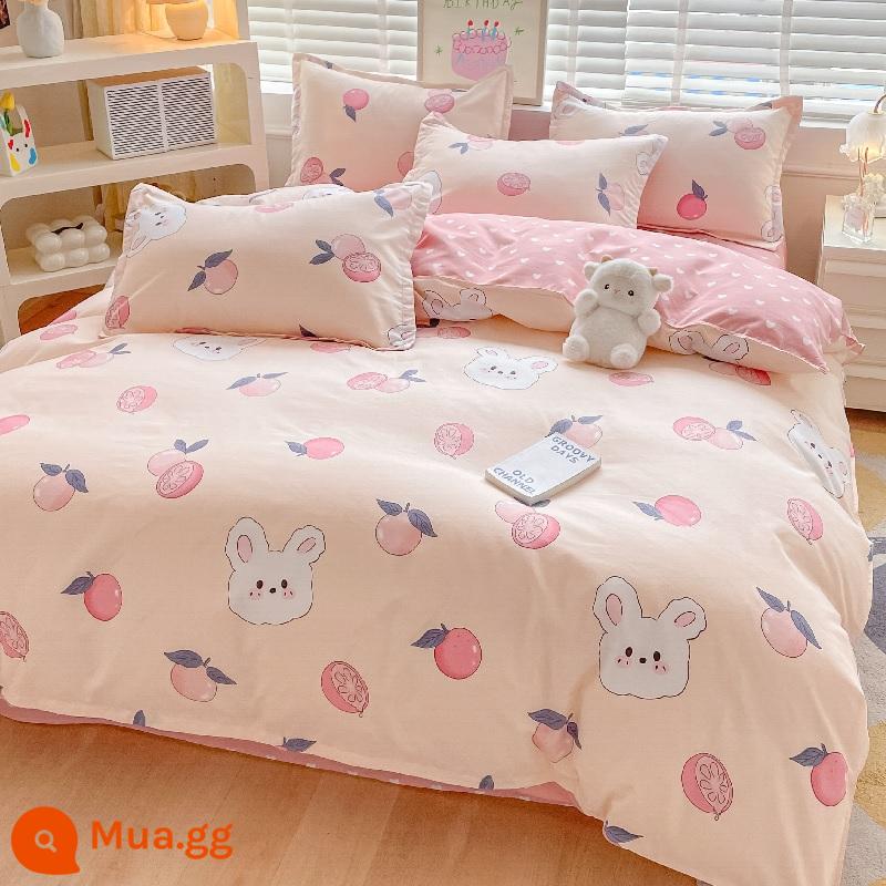 Vỏ chăn đơn mảnh cotton 100 ký túc xá sinh viên đơn 150x200x230 ga trải giường vỏ chăn 2 mảnh 220x240 - thỏ dưa hấu đỏ cam