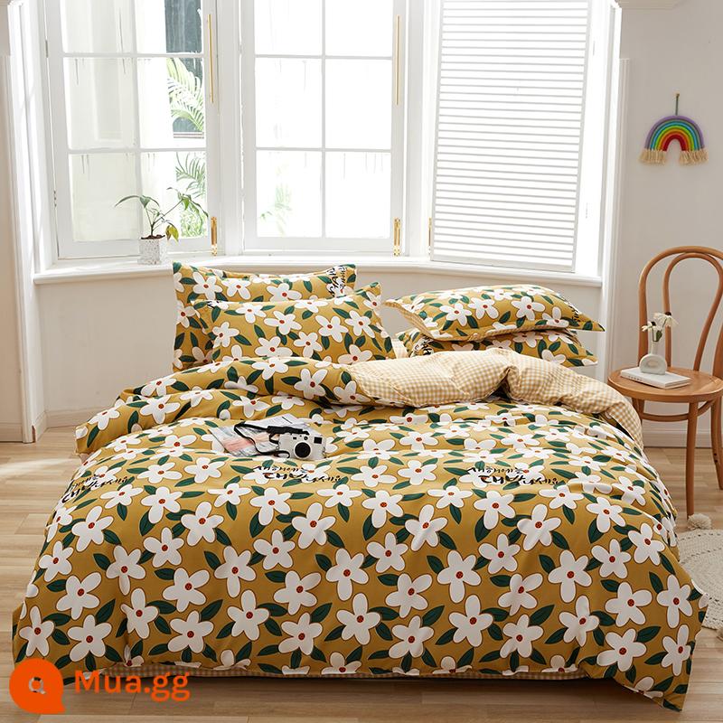 Vỏ chăn đơn mảnh cotton 100 ký túc xá sinh viên đơn 150x200x230 ga trải giường vỏ chăn 2 mảnh 220x240 - màu vàng tình yêu mùa hè màu vàng