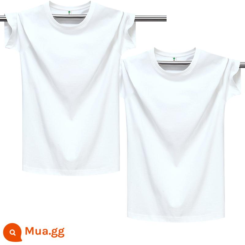 100% cotton chải kỹ màu trơn áo thun nam ngắn tay cổ tròn dáng rộng cỡ lớn nửa tay áo thun nhẹ ban mùa hè T triều - trắng tinh khiết + trắng tinh khiết