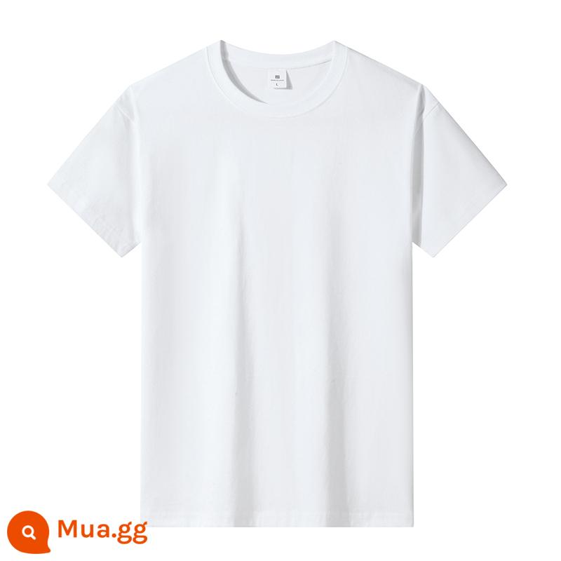 100% cotton chải kỹ màu trơn áo thun nam ngắn tay cổ tròn dáng rộng cỡ lớn nửa tay áo thun nhẹ ban mùa hè T triều - Trắng [gói đơn]