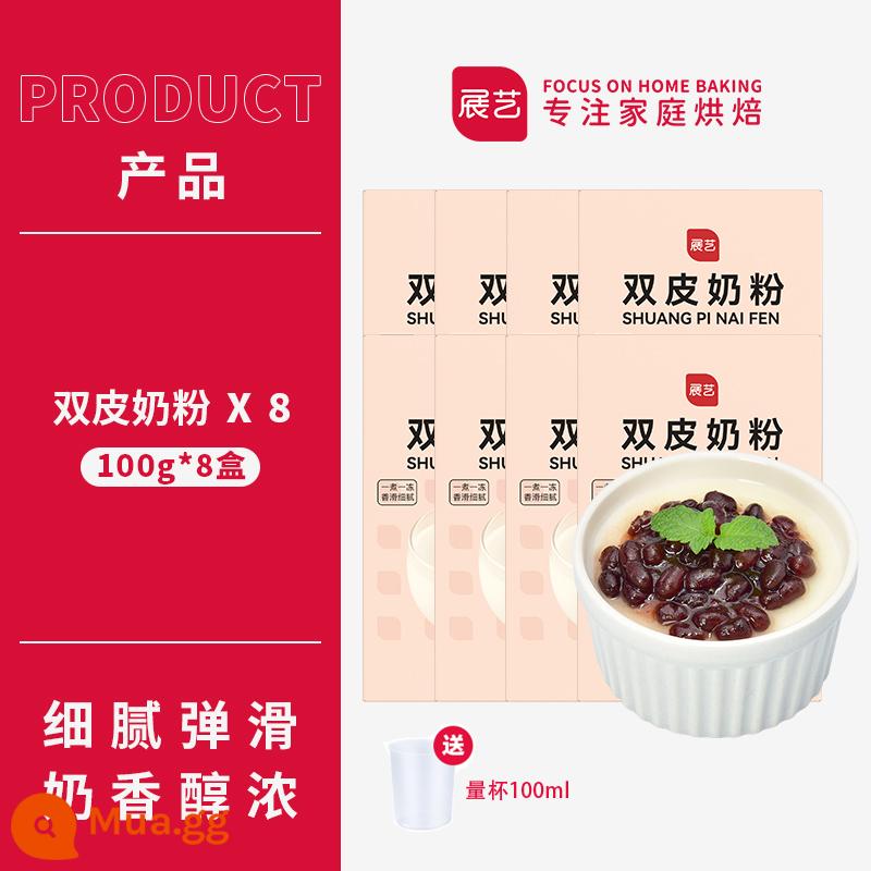 Bột sữa hai lớp Zhanyi 100g bánh pudding sữa hai lớp đậu đỏ tự làm món tráng miệng làm bánh cửa hàng trà sữa nguyên liệu thương mại đặc biệt - Sữa bột Double Skin 100g*8 hộp (kèm cốc đong)