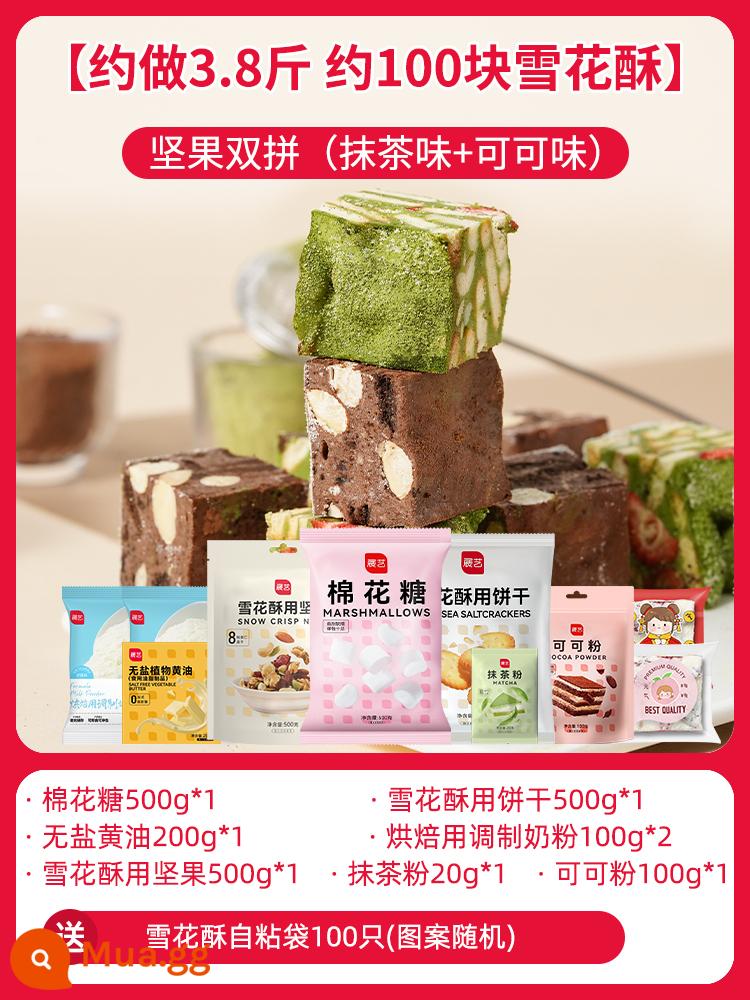 Zhanyi Baking Sữa Bột Biến Tính 500g Bông Tuyết Nougat Bánh Bánh Quy Bánh Đặc Biệt Để Nướng Đầy Đủ Chất Béo - [Nặng khoảng 3,8 pound, khoảng 100 miếng] Sự kết hợp kép của các loại hạt (hương matcha + hương ca cao)