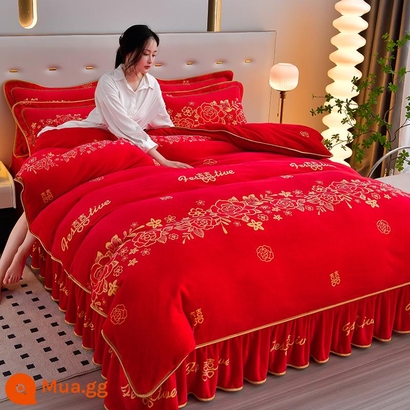 Váy nhung nhung dày Velvet Velvet Velvet Velvet đôi được đặt với Fanri Velvet và Velvet Winter Bedding - Chúc may mắn