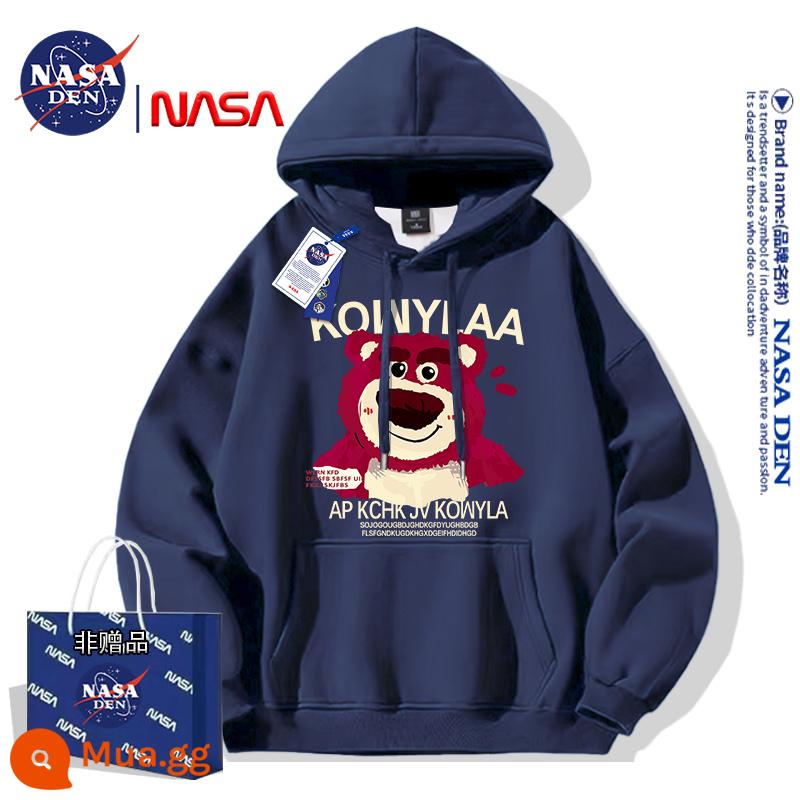 NASA đồng thương hiệu Mỹ retro hạng nặng dài tay dày cotton T thương hiệu hợp thời trang dành cho nữ đơn giản có mũ trùm đầu cộng với áo khoác nhung đôi - xanh hải quân