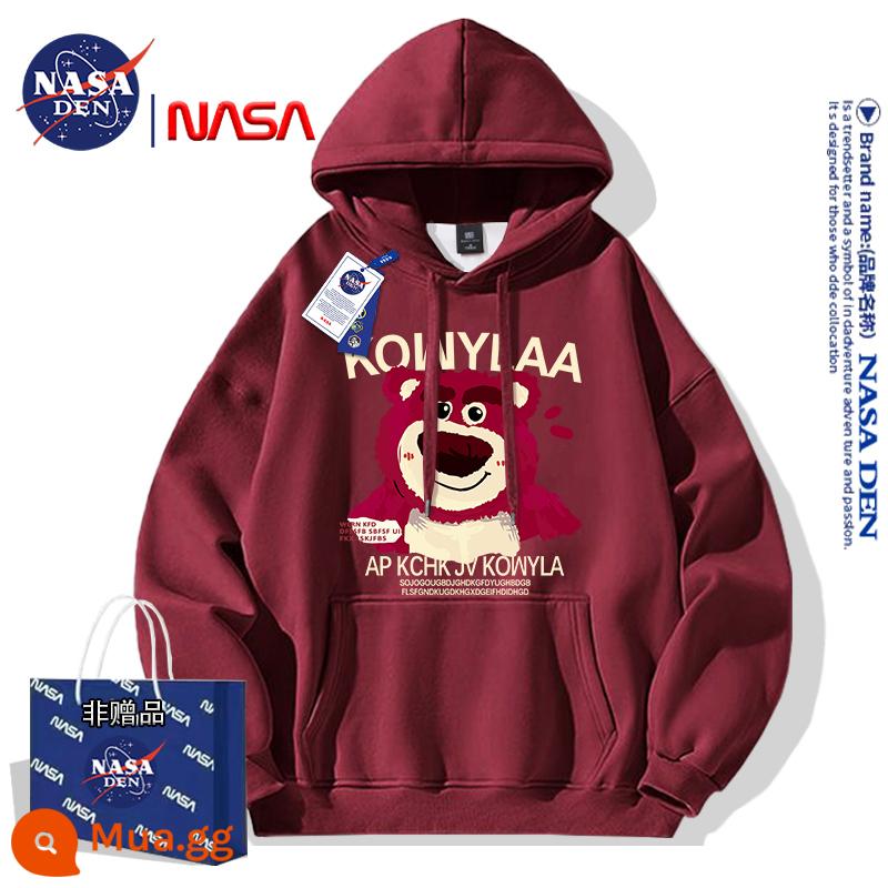 NASA đồng thương hiệu Mỹ retro hạng nặng dài tay dày cotton T thương hiệu hợp thời trang dành cho nữ đơn giản có mũ trùm đầu cộng với áo khoác nhung đôi - rượu vang