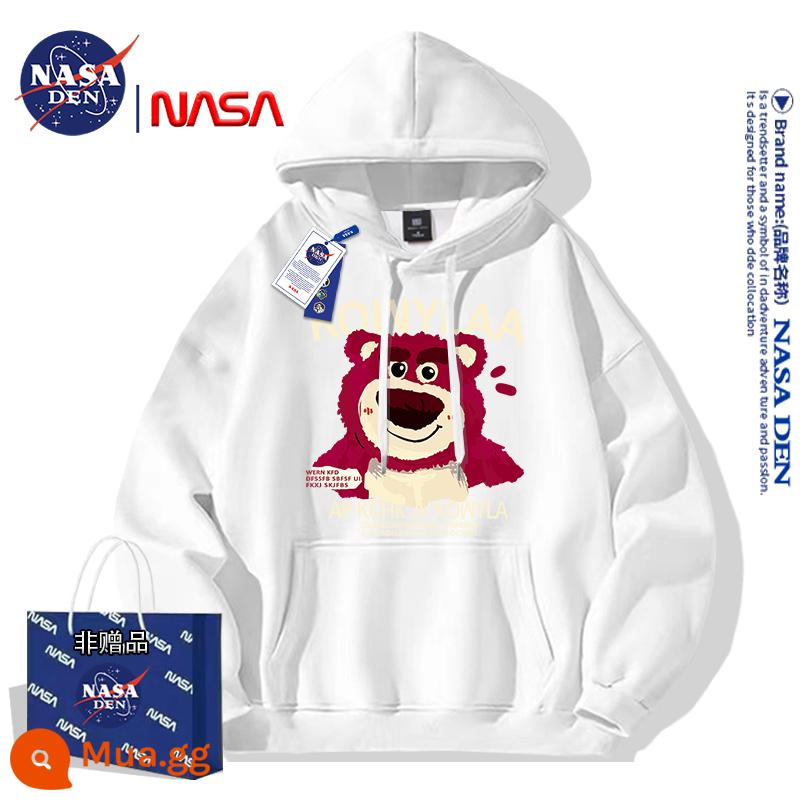 NASA đồng thương hiệu Mỹ retro hạng nặng dài tay dày cotton T thương hiệu hợp thời trang dành cho nữ đơn giản có mũ trùm đầu cộng với áo khoác nhung đôi - Trắng