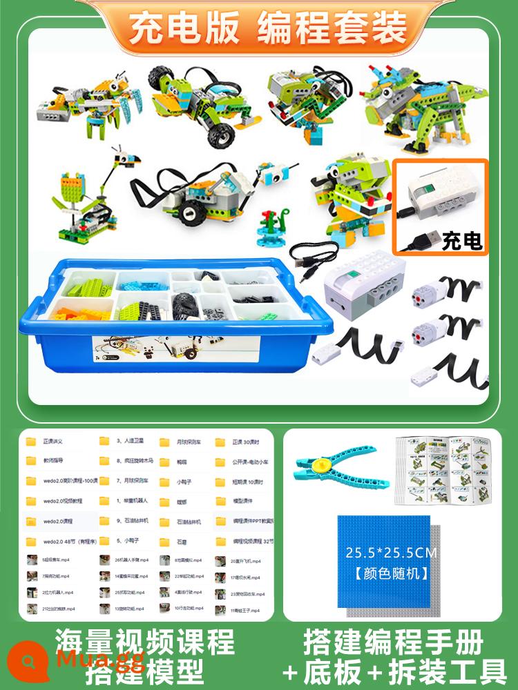 wedo2.0 động cơ 45300 lập trình robot cào khóa học điện xếp hình nam nữ lắp ráp các khối xây dựng - bộ dụng cụ dạy học wedo2.0 + tấm đế + kìm + sách hướng dẫn, khóa học video miễn phí