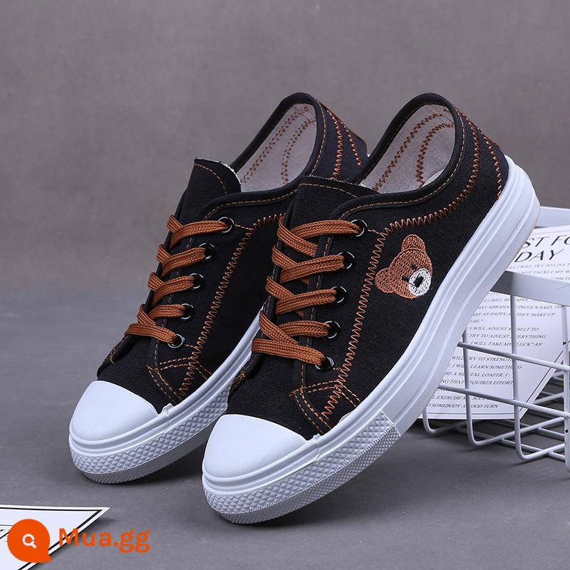 Giày Vải Nữ Mùa Hè 2023 Phong Cách Mới Gấu Giày Nữ Thoáng Khí Xuân Thu Đa Năng Casual Giày Sneaker - Gấu nhỏ màu nâu đen